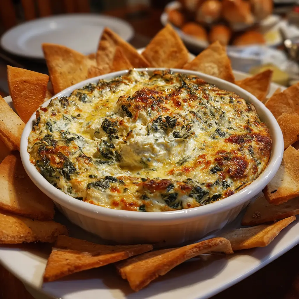 Spinach & Artichoke Dip with Pita ChipS