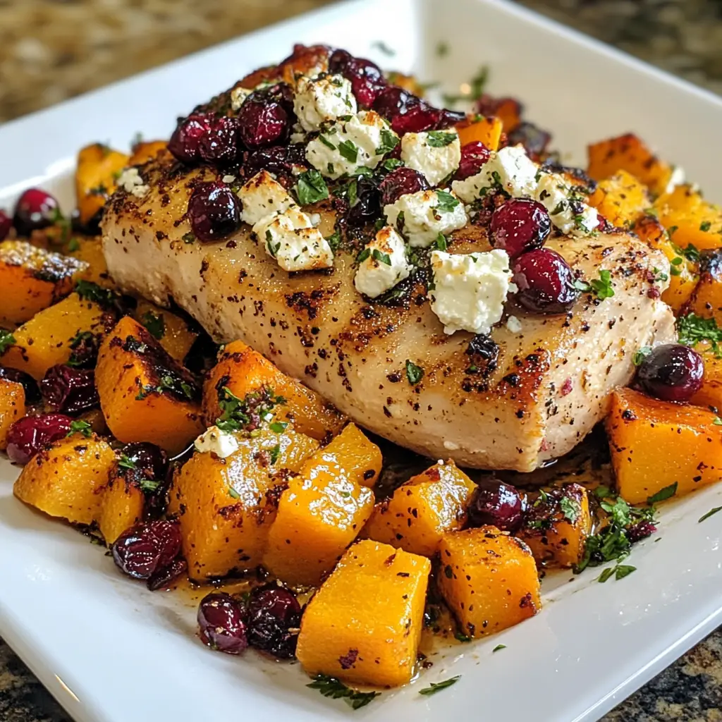 Roasted Butternut Squash with Cranberries and Feta
