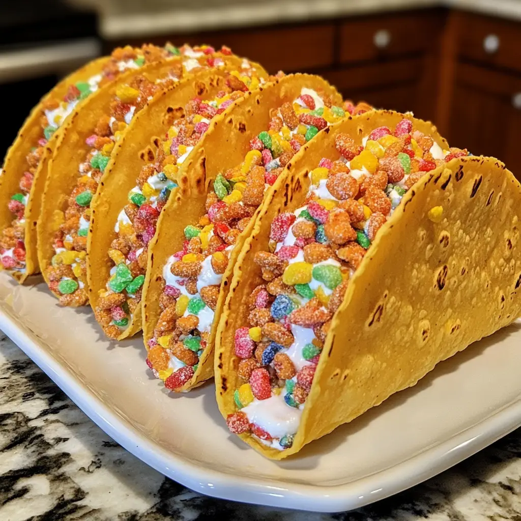 Fruity Pebbles Cheesecake Tacos
