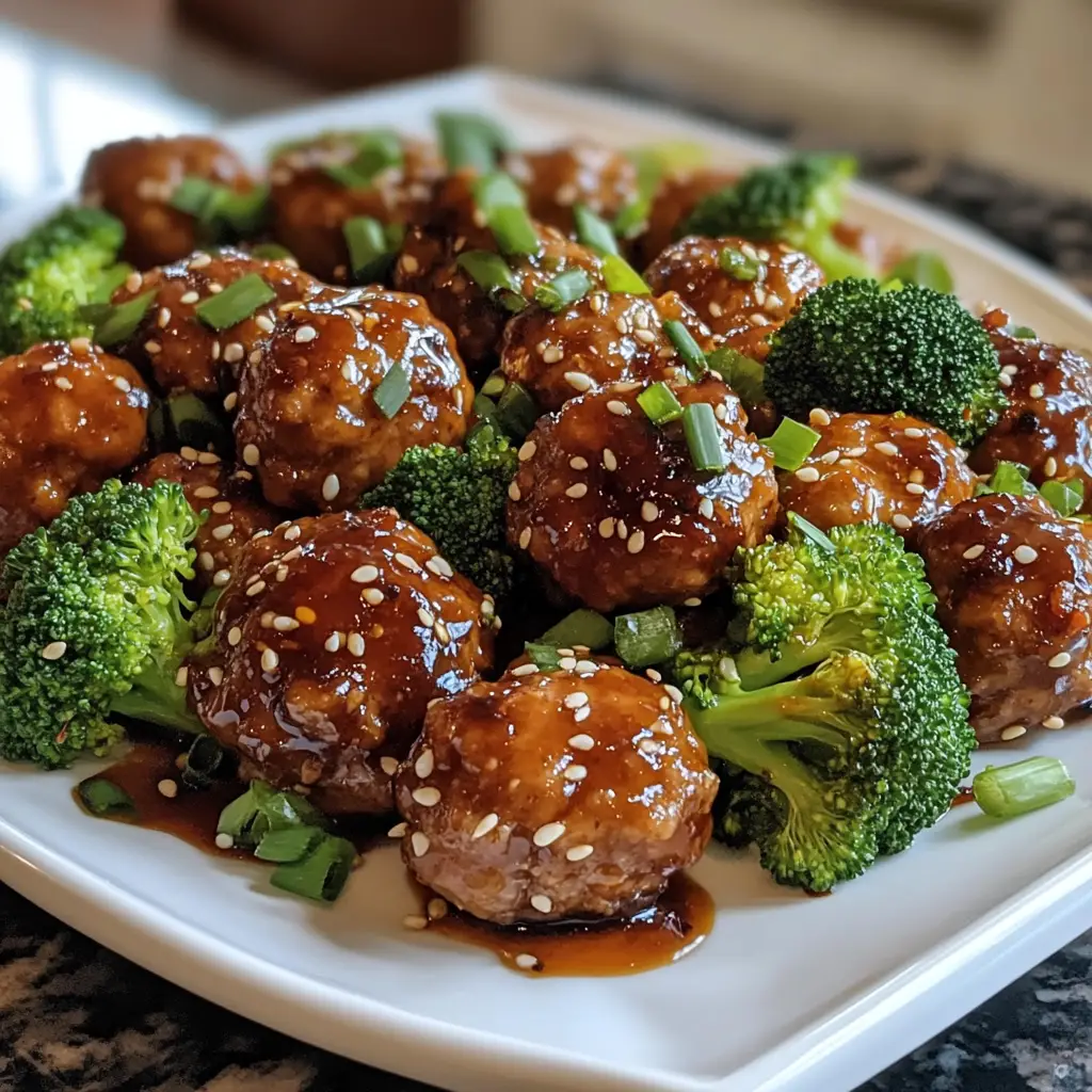Sticky Mongolian Meatballs and Broccoli