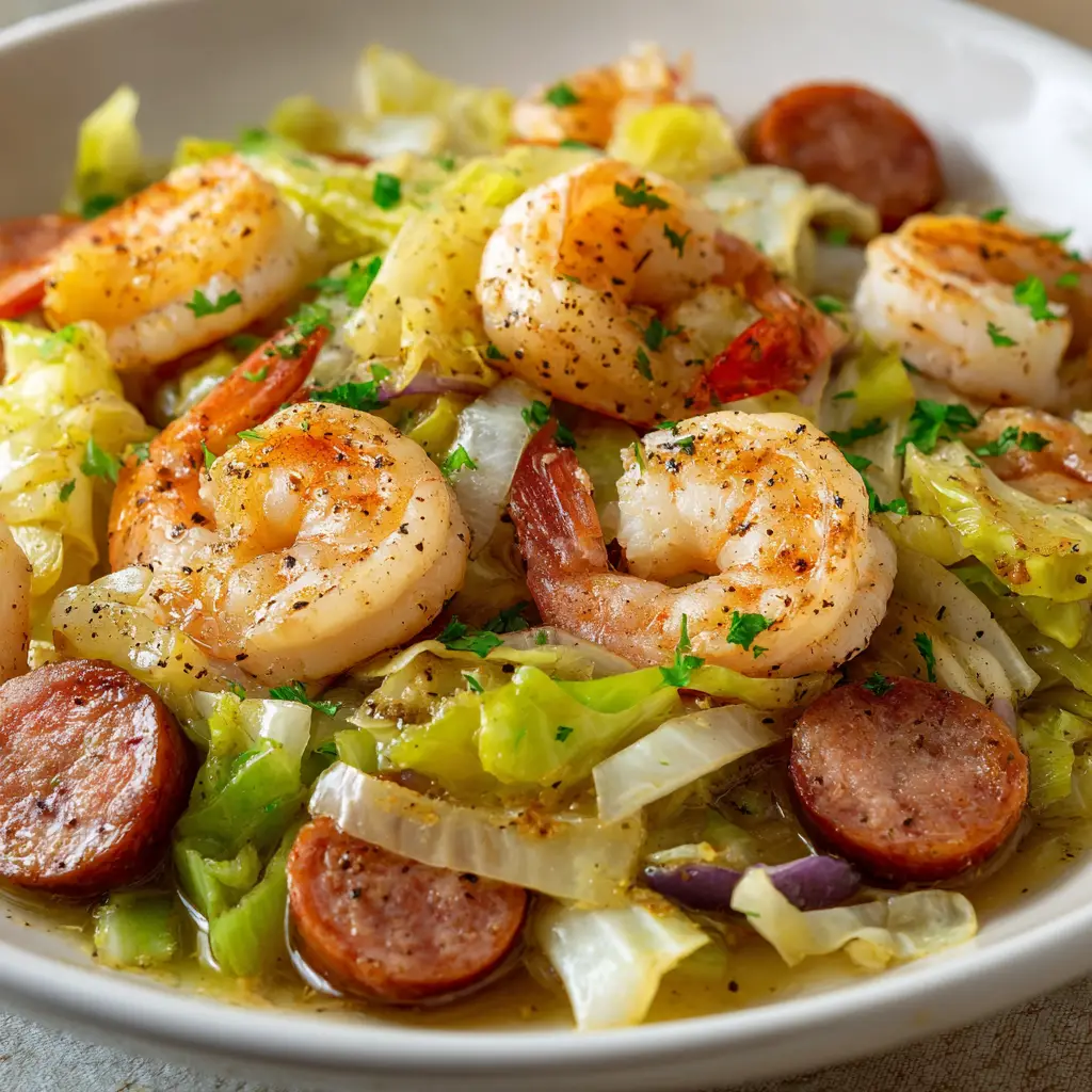 Shrimp, Sausage &amp; Cabbage Skillet Recipe for Easy Dinner!
