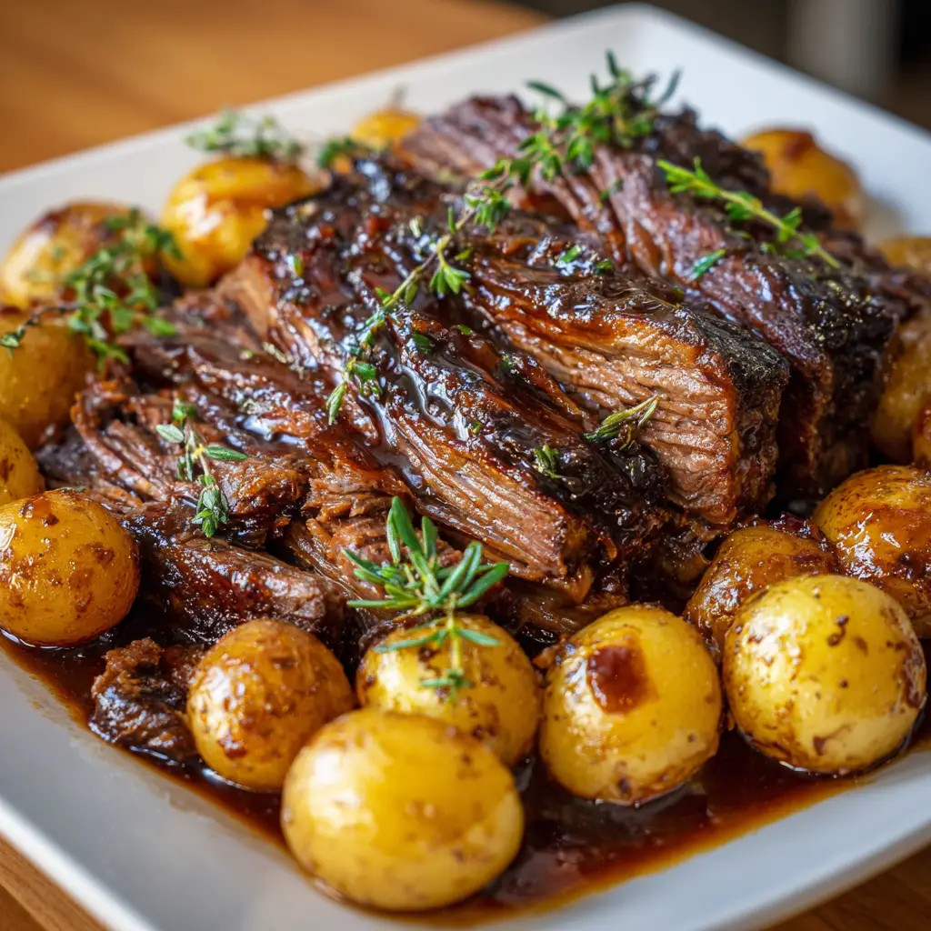 Fall-Apart Honey Balsamic Pot Roast with Baby Potatoes