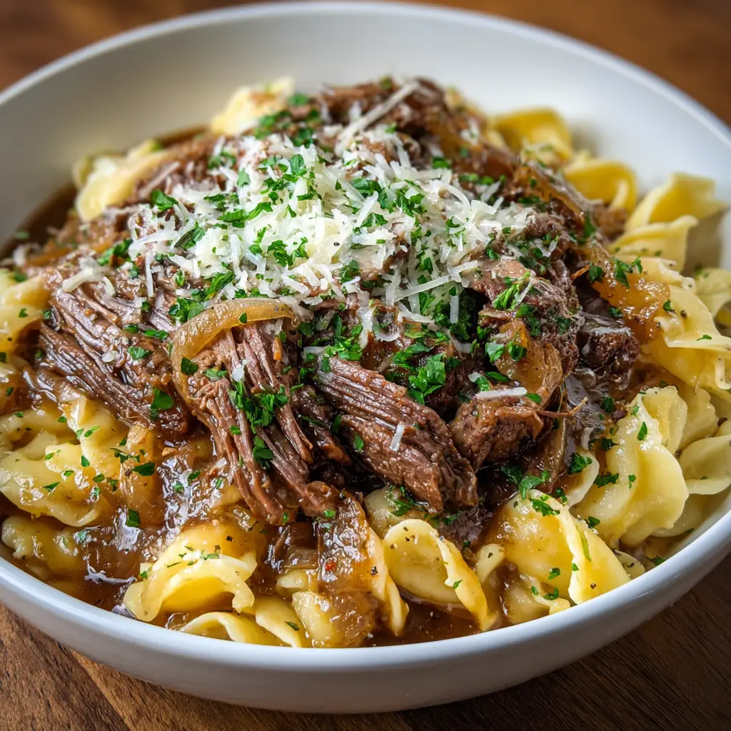 Crockpot French Onion Pot Roast Pasta