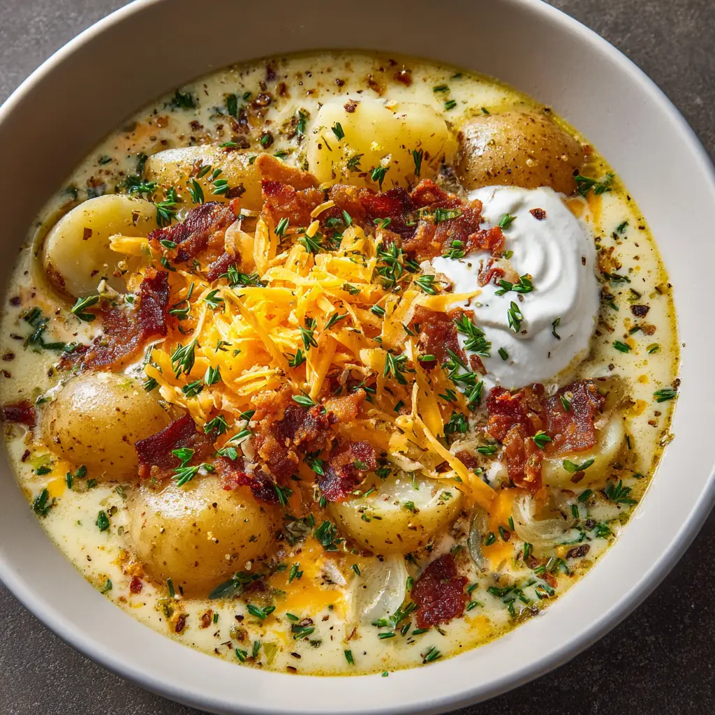 Cheddar Garlic Herb Potato Soup