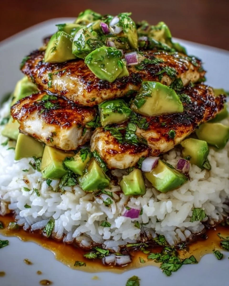 Tangy Honey Lime Chicken &amp; Avocado Rice Stack That Delights